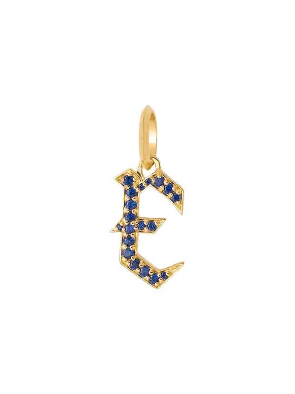 Jennifer Fisher Jennifer Fisher Capital Gothic Letter Charm with Pavé Gemstones Blue Sapphire / E