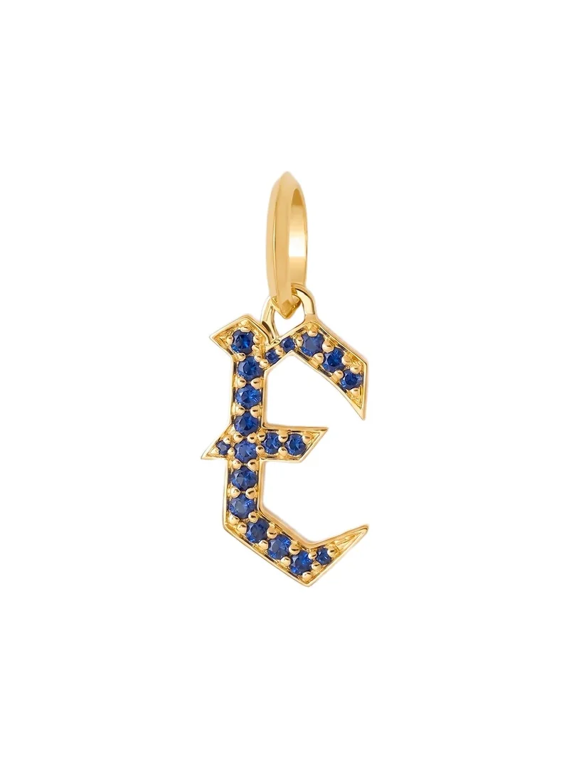 Jennifer Fisher Jennifer Fisher Capital Gothic Letter Charm with Pavé Gemstones Blue Sapphire / E