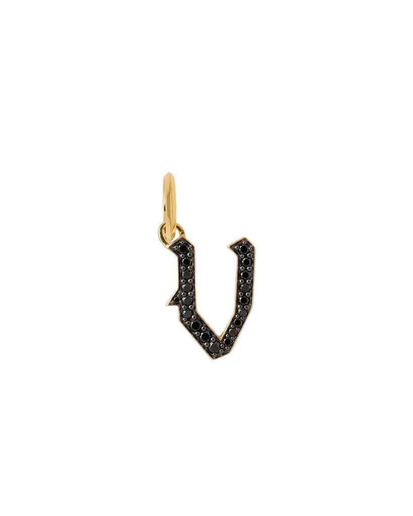 Jennifer Fisher Jennifer Fisher Capital Gothic Letter Charm with Pavé Black Diamonds 18K Yellow Gold / V