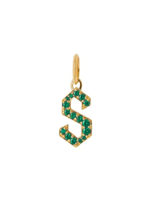 Jennifer Fisher Jennifer Fisher Capital Gothic Letter Charm with Pavé Gemstones Emerald / S
