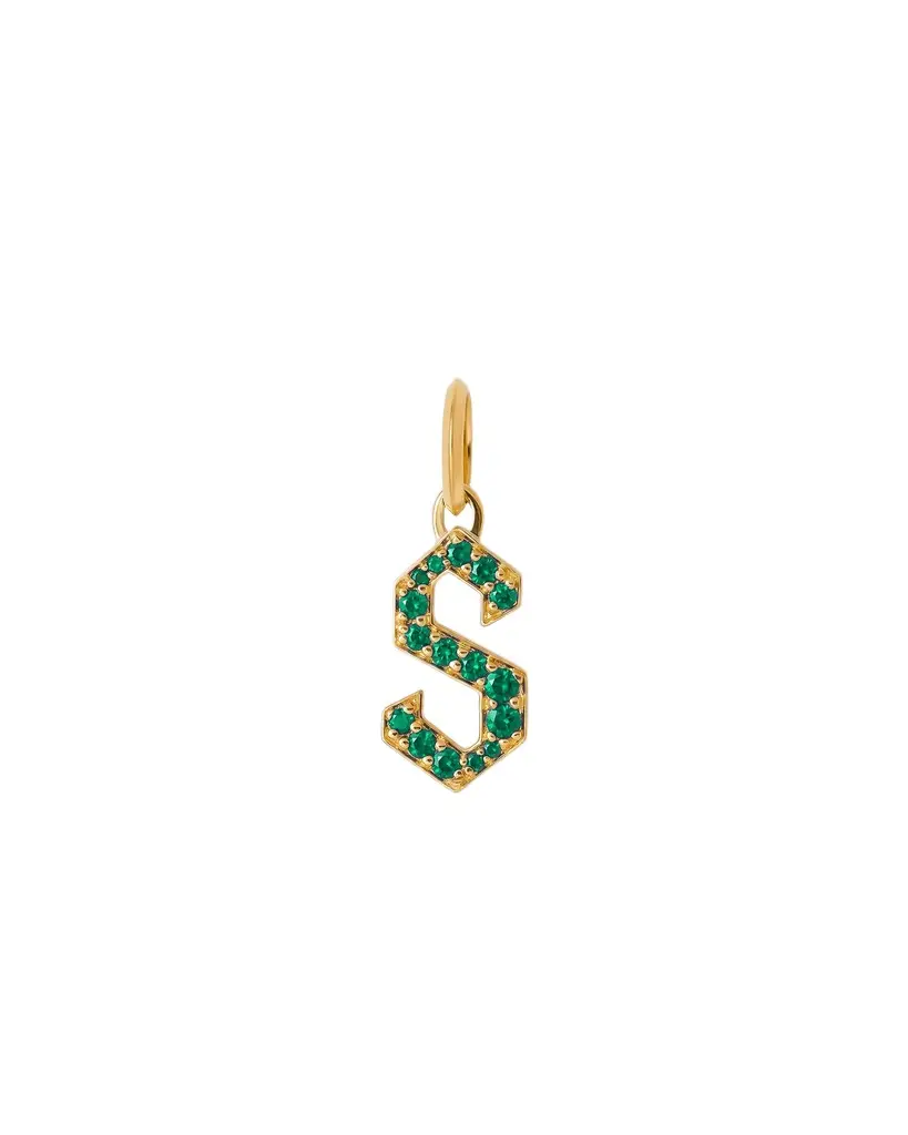 Jennifer Fisher Jennifer Fisher Capital Gothic Letter Charm with Pavé Gemstones Emerald / S