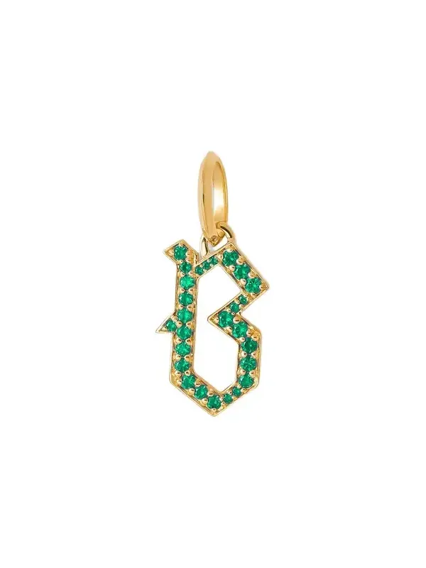 Jennifer Fisher Jennifer Fisher Capital Gothic Letter Charm with Pavé Gemstones Emerald / B