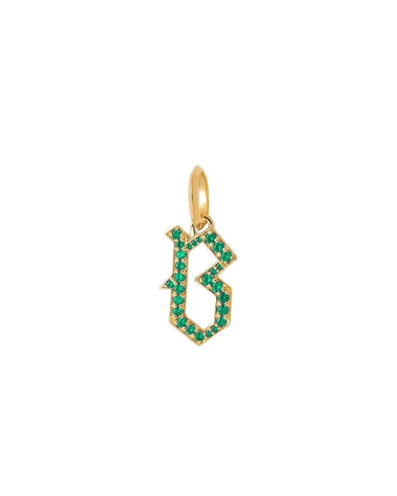 Jennifer Fisher Jennifer Fisher Capital Gothic Letter Charm with Pavé Gemstones Emerald / B
