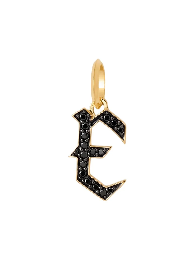 Capital Gothic Letter Charm with Pavé Black Diamonds 18K Yellow Gold / E Capital Gothic Letter Charm with Pavé Black Diamonds 18K Yellow Gold / E