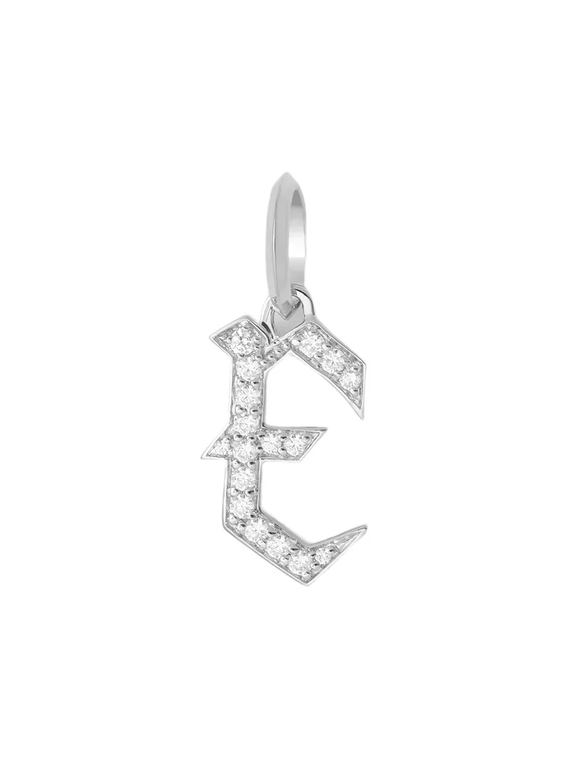 Capital Gothic Letter Charm with Pavé White Diamonds E / 18K White Gold Capital Gothic Letter Charm with Pavé White Diamonds E / 18K White Gold