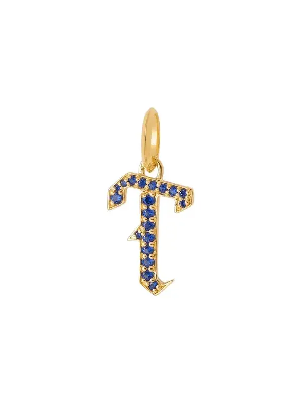 Jennifer Fisher Jennifer Fisher Capital Gothic Letter Charm with Pavé Gemstones Blue Sapphire / T