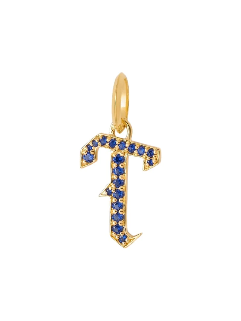 Jennifer Fisher Jennifer Fisher Capital Gothic Letter Charm with Pavé Gemstones Blue Sapphire / T