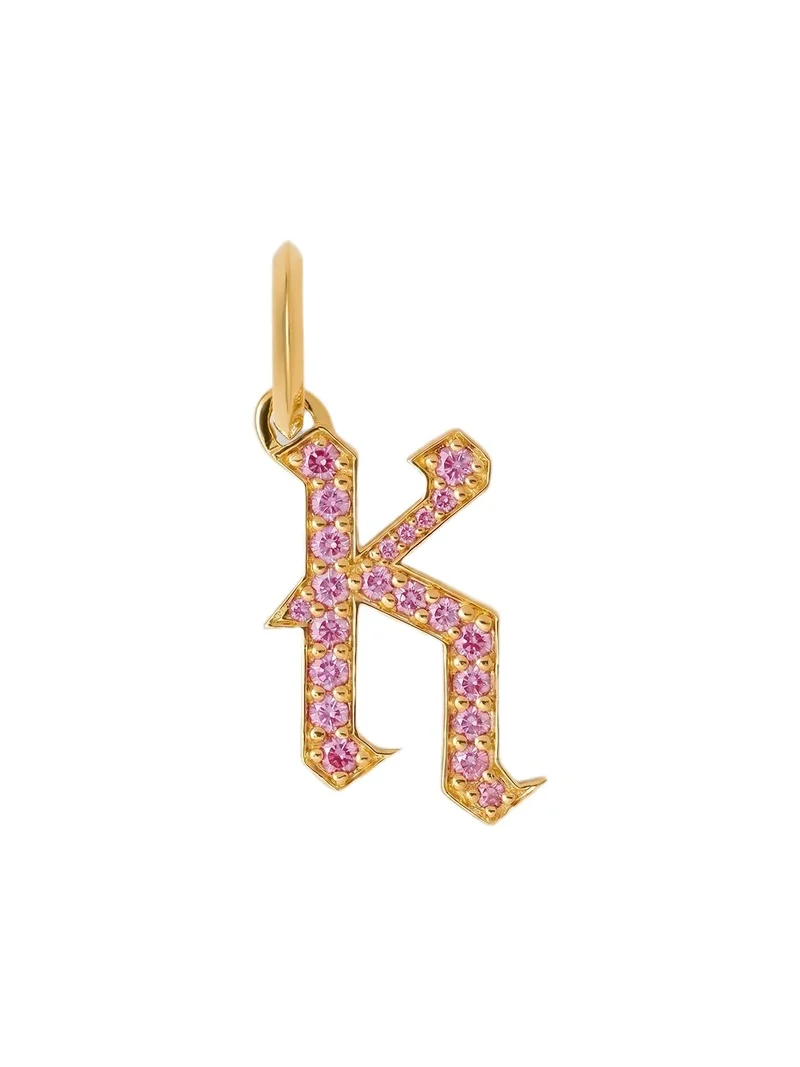 Jennifer Fisher Jennifer Fisher Capital Gothic Letter Charm with Pavé Gemstones Pink Sapphire / K