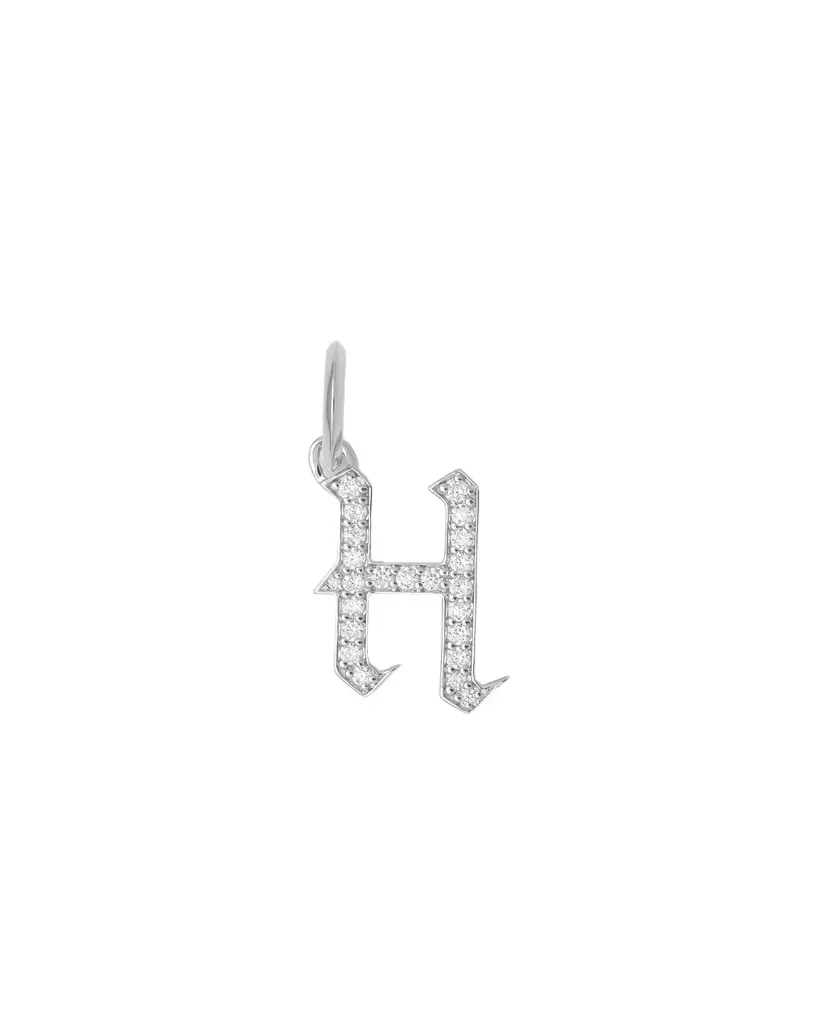 Jennifer Fisher Jennifer Fisher Capital Gothic Letter Charm with Pavé White Diamonds H / 18K White Gold
