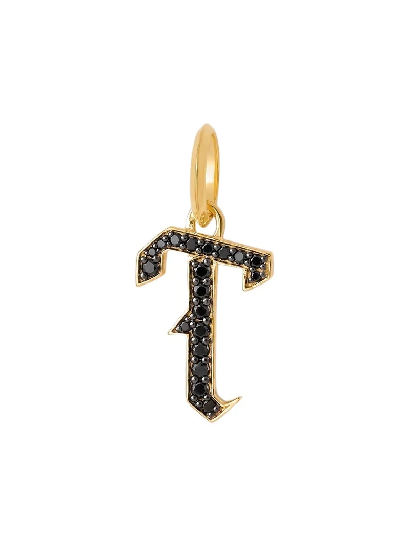 Jennifer Fisher Capital Gothic Letter Charm with Pavé Black Diamonds 18K Yellow Gold / T