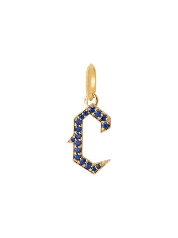 Jennifer Fisher Jennifer Fisher Capital Gothic Letter Charm with Pavé Gemstones Blue Sapphire / C