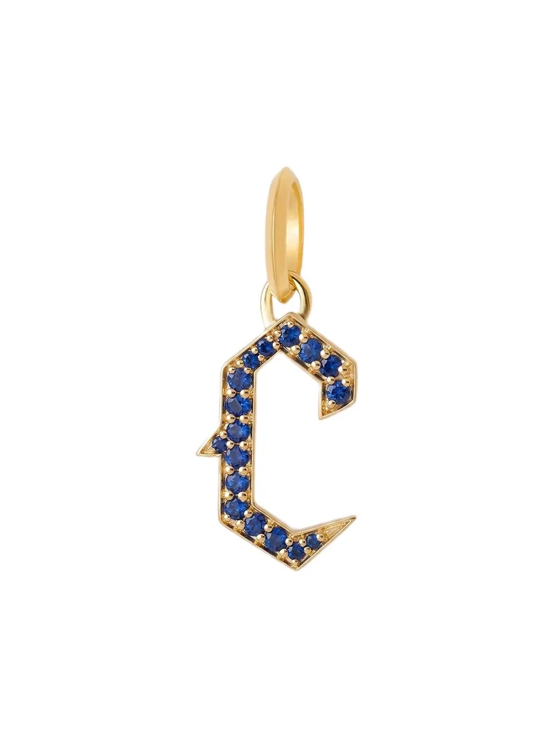 Jennifer Fisher Jennifer Fisher Capital Gothic Letter Charm with Pavé Gemstones Blue Sapphire / C