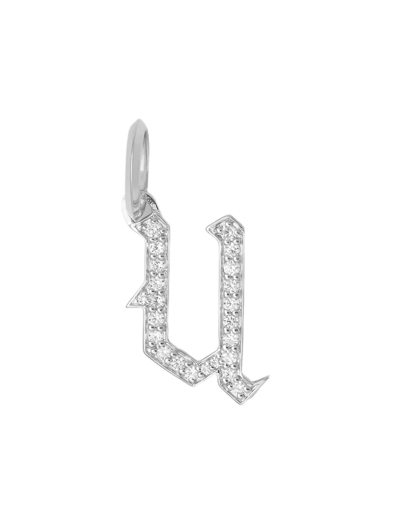 Capital Gothic Letter Charm with Pavé White Diamonds U / 18K White Gold Capital Gothic Letter Charm with Pavé White Diamonds U / 18K White Gold