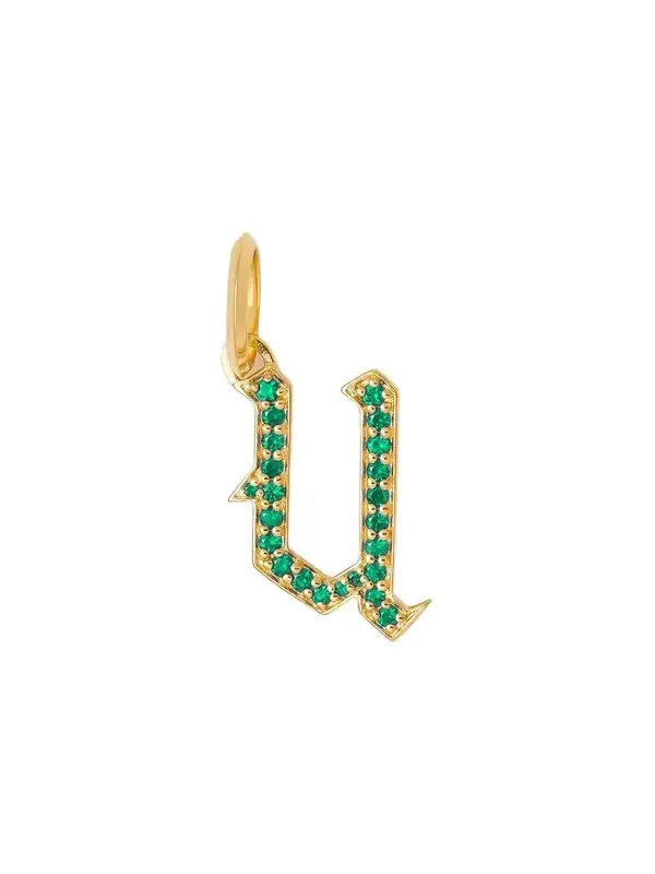 Jennifer Fisher Jennifer Fisher Capital Gothic Letter Charm with Pavé Gemstones Emerald / U