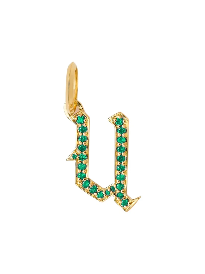 Jennifer Fisher Jennifer Fisher Capital Gothic Letter Charm with Pavé Gemstones Emerald / U