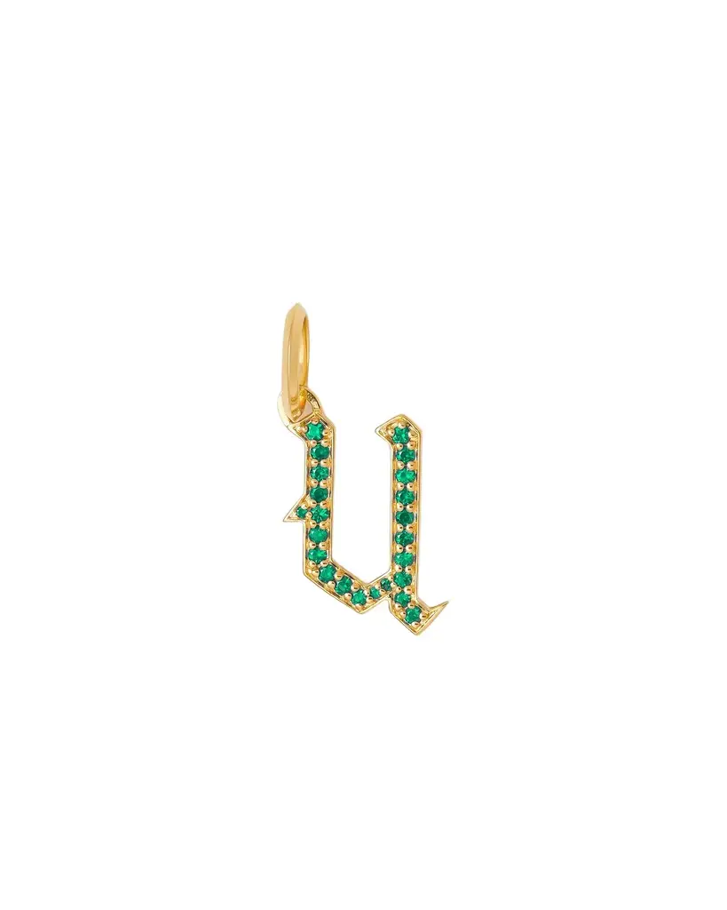 Jennifer Fisher Jennifer Fisher Capital Gothic Letter Charm with Pavé Gemstones Emerald / U