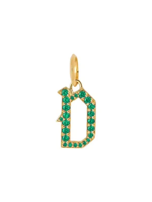 Jennifer Fisher Jennifer Fisher Capital Gothic Letter Charm with Pavé Gemstones Emerald / D