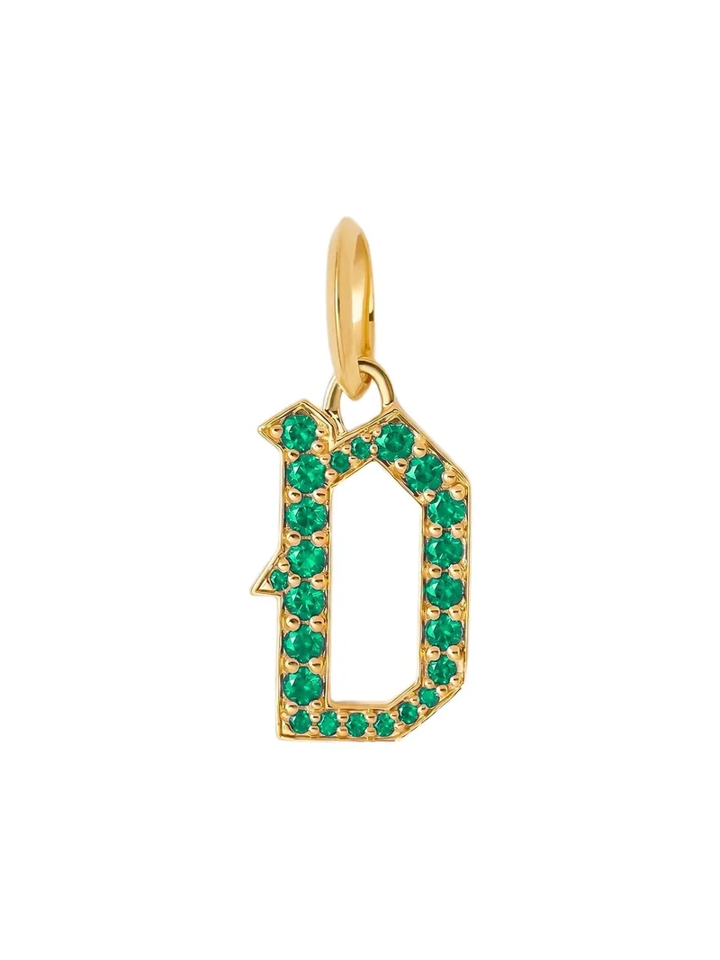 Jennifer Fisher Capital Gothic Letter Charm with Pavé Gemstones Emerald / D