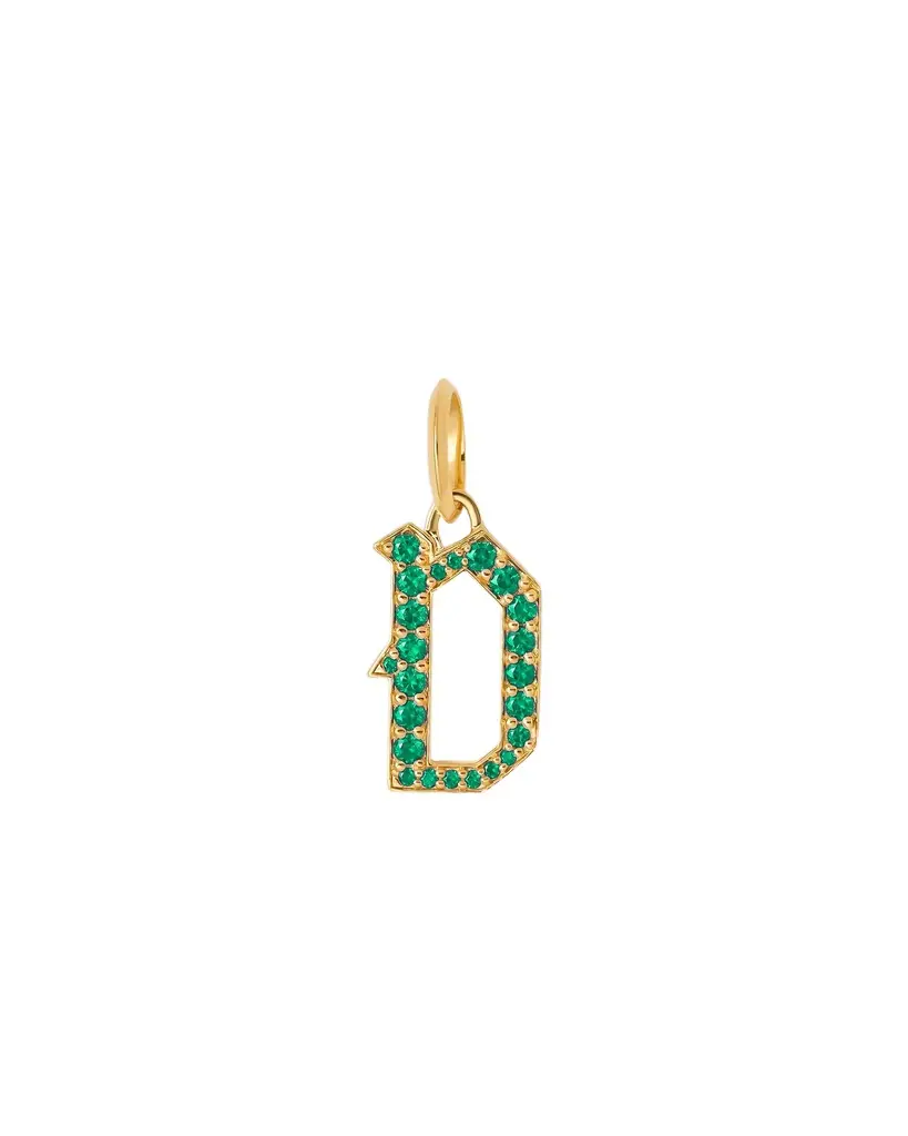 Jennifer Fisher Jennifer Fisher Capital Gothic Letter Charm with Pavé Gemstones Emerald / D