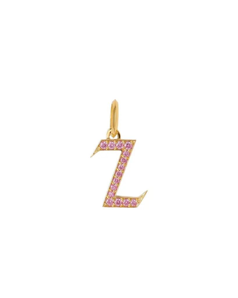 Jennifer Fisher Jennifer Fisher Capital Gothic Letter Charm with Pavé Gemstones Pink Sapphire / Z