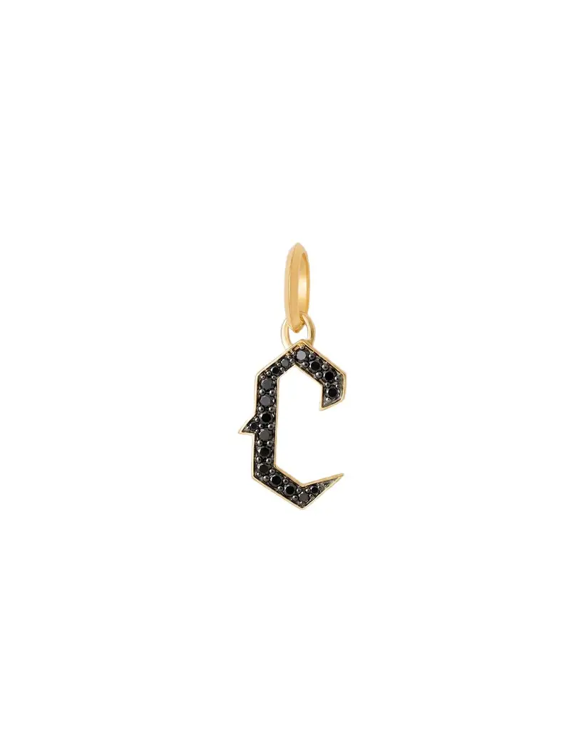 Jennifer Fisher Jennifer Fisher Capital Gothic Letter Charm with Pavé Black Diamonds 18K Yellow Gold / C