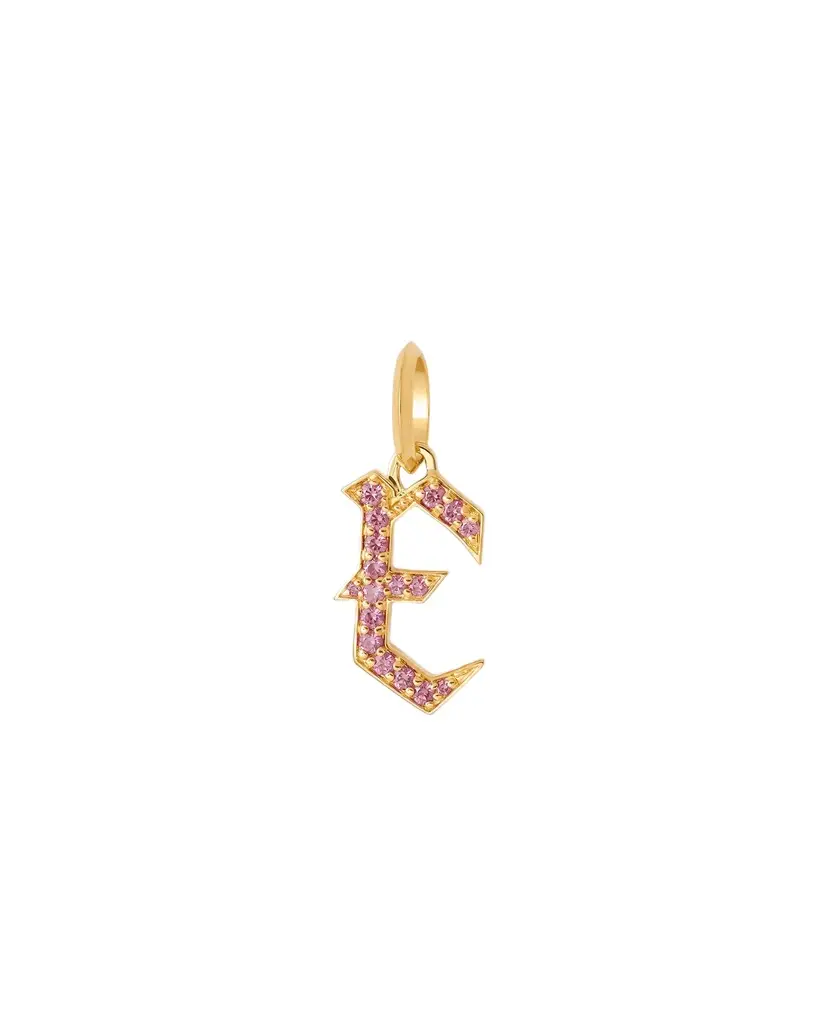 Jennifer Fisher Capital Gothic Letter Charm with Pavé Gemstones Pink Sapphire / E Jennifer Fisher Capital Gothic Letter Charm with Pavé Gemstones Pink Sapphire / E