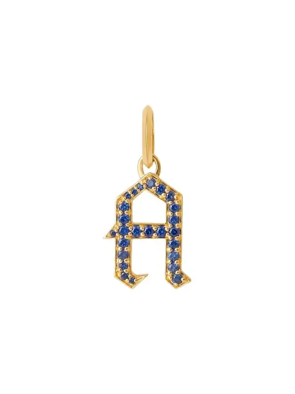 Jennifer Fisher Jennifer Fisher Capital Gothic Letter Charm with Pavé Gemstones Blue Sapphire / A