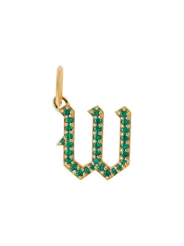 Jennifer Fisher Jennifer Fisher Capital Gothic Letter Charm with Pavé Gemstones Emerald / W
