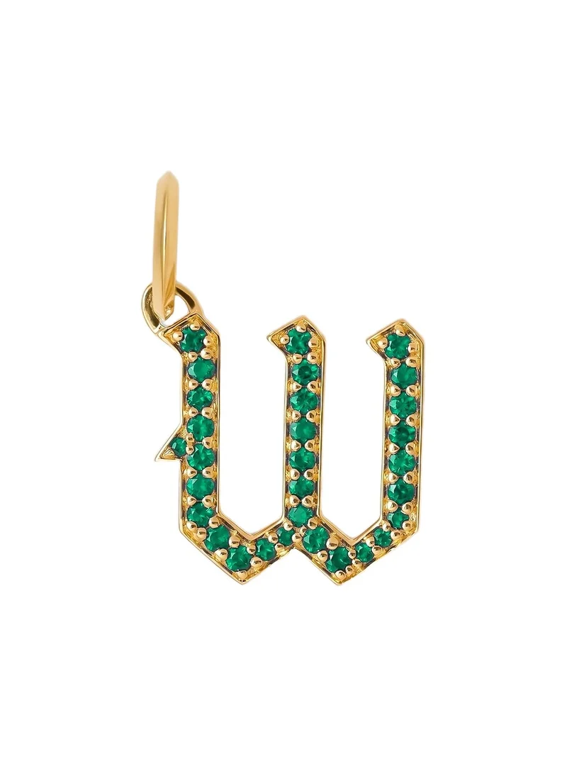 Jennifer Fisher Capital Gothic Letter Charm with Pavé Gemstones Emerald / W