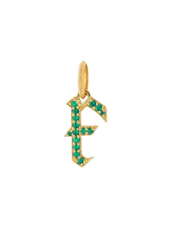 Jennifer Fisher Jennifer Fisher Capital Gothic Letter Charm with Pavé Gemstones Emerald / F