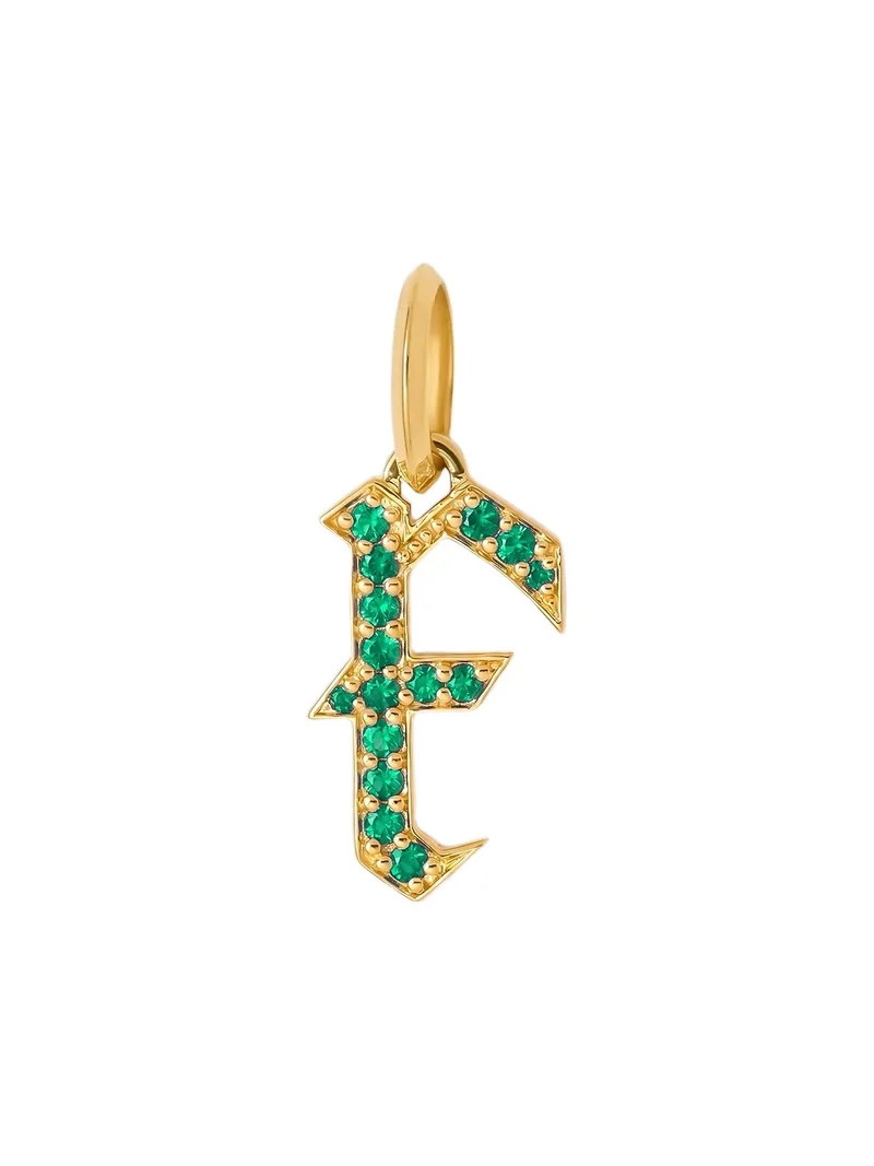 Jennifer Fisher Jennifer Fisher Capital Gothic Letter Charm with Pavé Gemstones Emerald / F