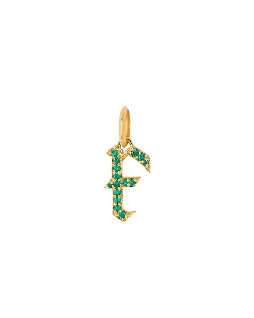 Jennifer Fisher Jennifer Fisher Capital Gothic Letter Charm with Pavé Gemstones Emerald / F