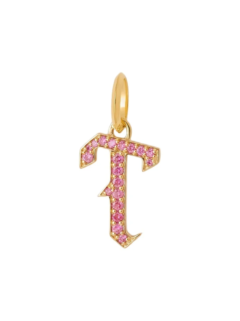Jennifer Fisher Jennifer Fisher Capital Gothic Letter Charm with Pavé Gemstones Pink Sapphire / T