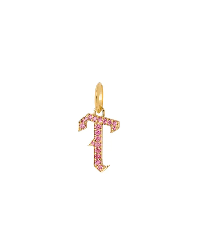 Jennifer Fisher Jennifer Fisher Capital Gothic Letter Charm with Pavé Gemstones Pink Sapphire / T