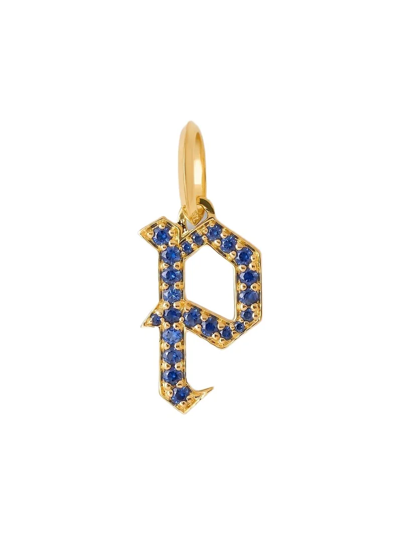 Jennifer Fisher Jennifer Fisher Capital Gothic Letter Charm with Pavé Gemstones Blue Sapphire / P