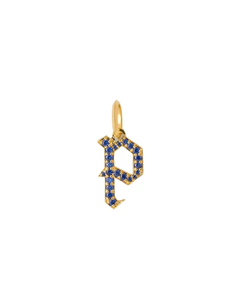 Jennifer Fisher Capital Gothic Letter Charm with Pavé Gemstones Blue Sapphire / P Jennifer Fisher Capital Gothic Letter Charm with Pavé Gemstones Blue Sapphire / P