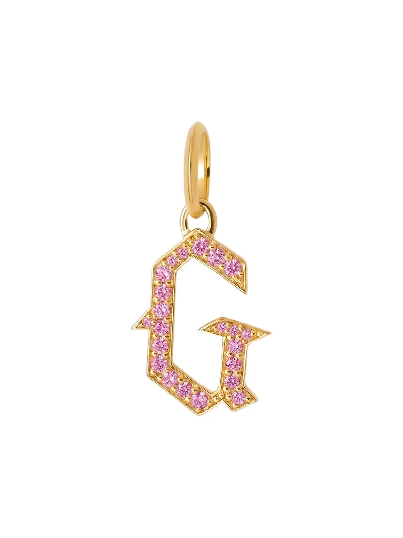 Jennifer Fisher Jennifer Fisher Capital Gothic Letter Charm with Pavé Gemstones Pink Sapphire / G