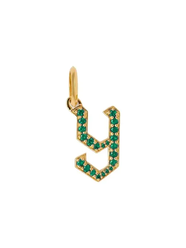 Jennifer Fisher Jennifer Fisher Capital Gothic Letter Charm with Pavé Gemstones Emerald / Y