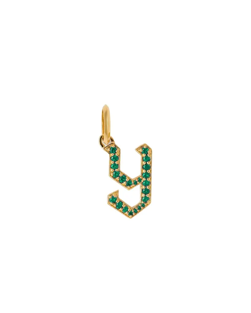Jennifer Fisher Jennifer Fisher Capital Gothic Letter Charm with Pavé Gemstones Emerald / Y