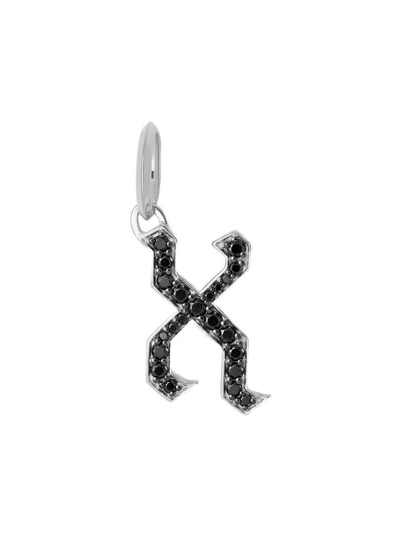 Jennifer Fisher Capital Gothic Letter Charm with Pavé Black Diamonds 18K White Gold / X