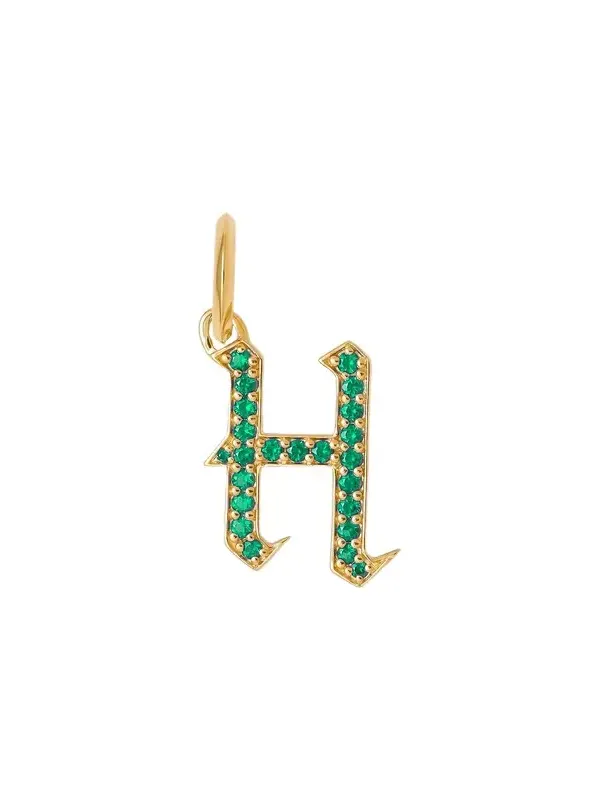 Jennifer Fisher Jennifer Fisher Capital Gothic Letter Charm with Pavé Gemstones Emerald / H