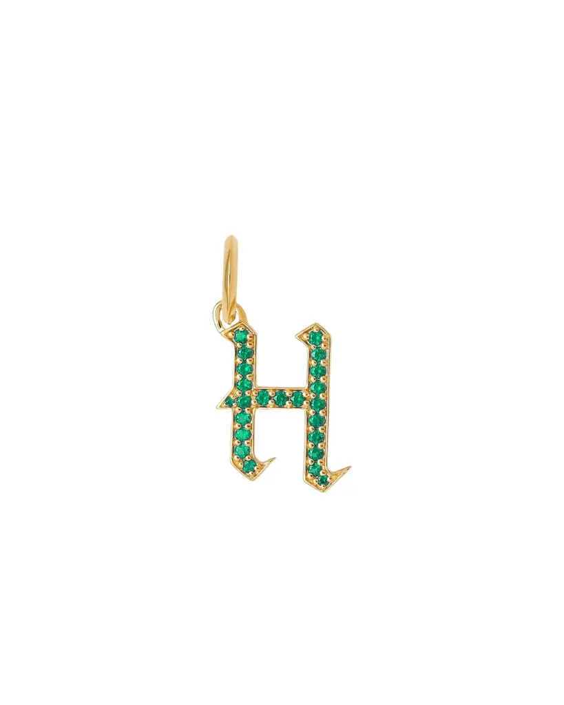 Jennifer Fisher Jennifer Fisher Capital Gothic Letter Charm with Pavé Gemstones Emerald / H