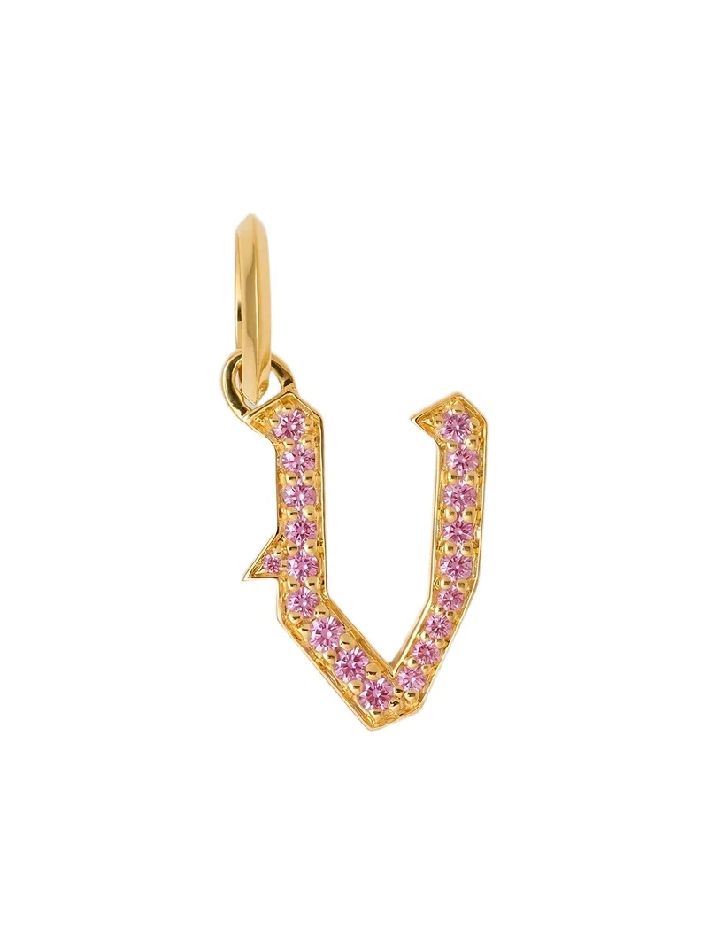 Jennifer Fisher Jennifer Fisher Capital Gothic Letter Charm with Pavé Gemstones Pink Sapphire / V
