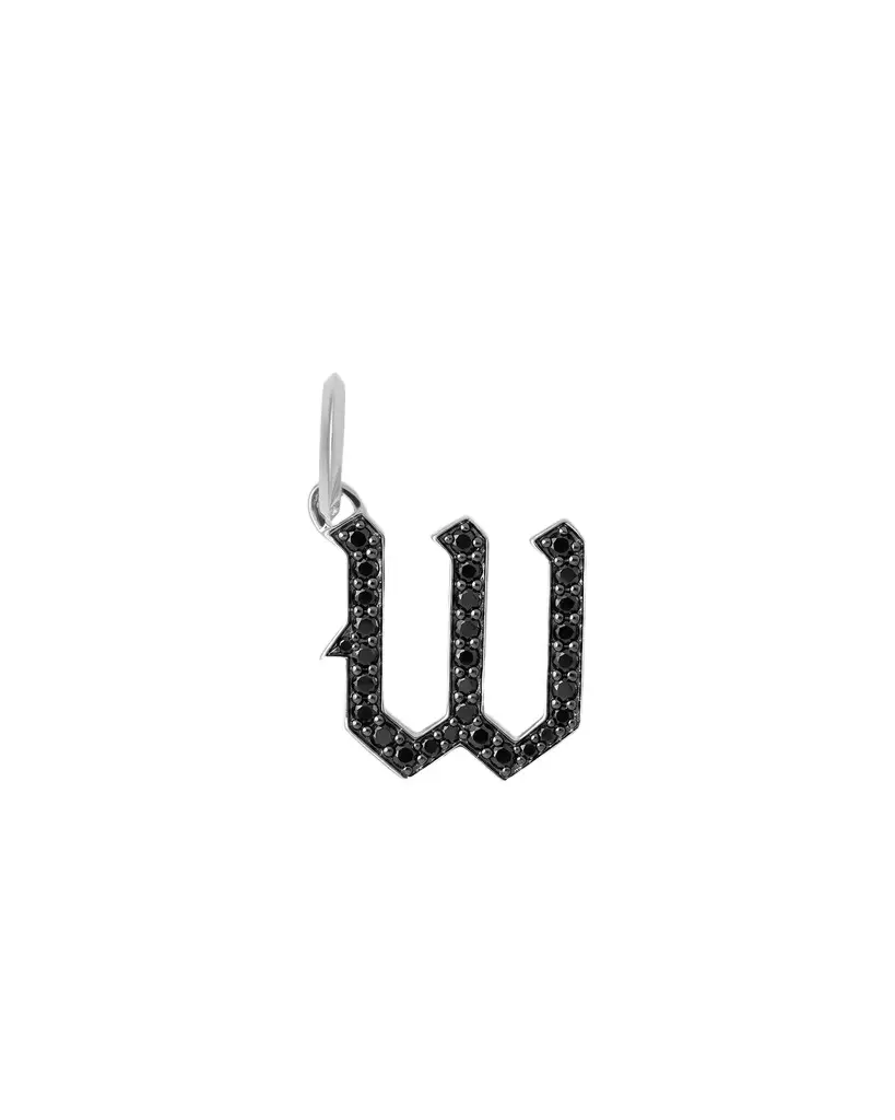 Jennifer Fisher Capital Gothic Letter Charm with Pavé Black Diamonds 18K White Gold / W Jennifer Fisher Capital Gothic Letter Charm with Pavé Black Diamonds 18K White Gold / W