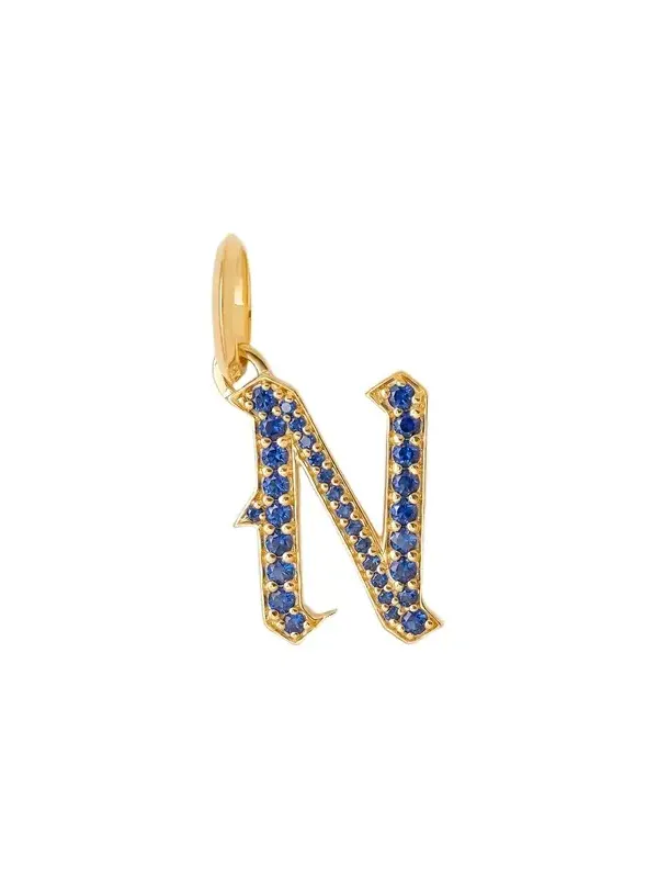 Jennifer Fisher Jennifer Fisher Capital Gothic Letter Charm with Pavé Gemstones Blue Sapphire / N