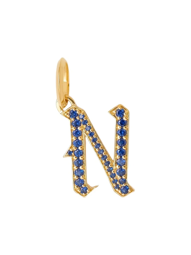Jennifer Fisher Jennifer Fisher Capital Gothic Letter Charm with Pavé Gemstones Blue Sapphire / N
