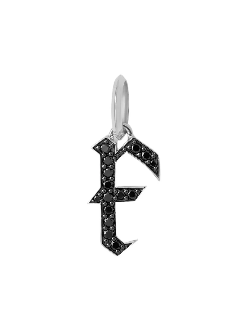Jennifer Fisher Capital Gothic Letter Charm with Pavé Black Diamonds 18K White Gold / F