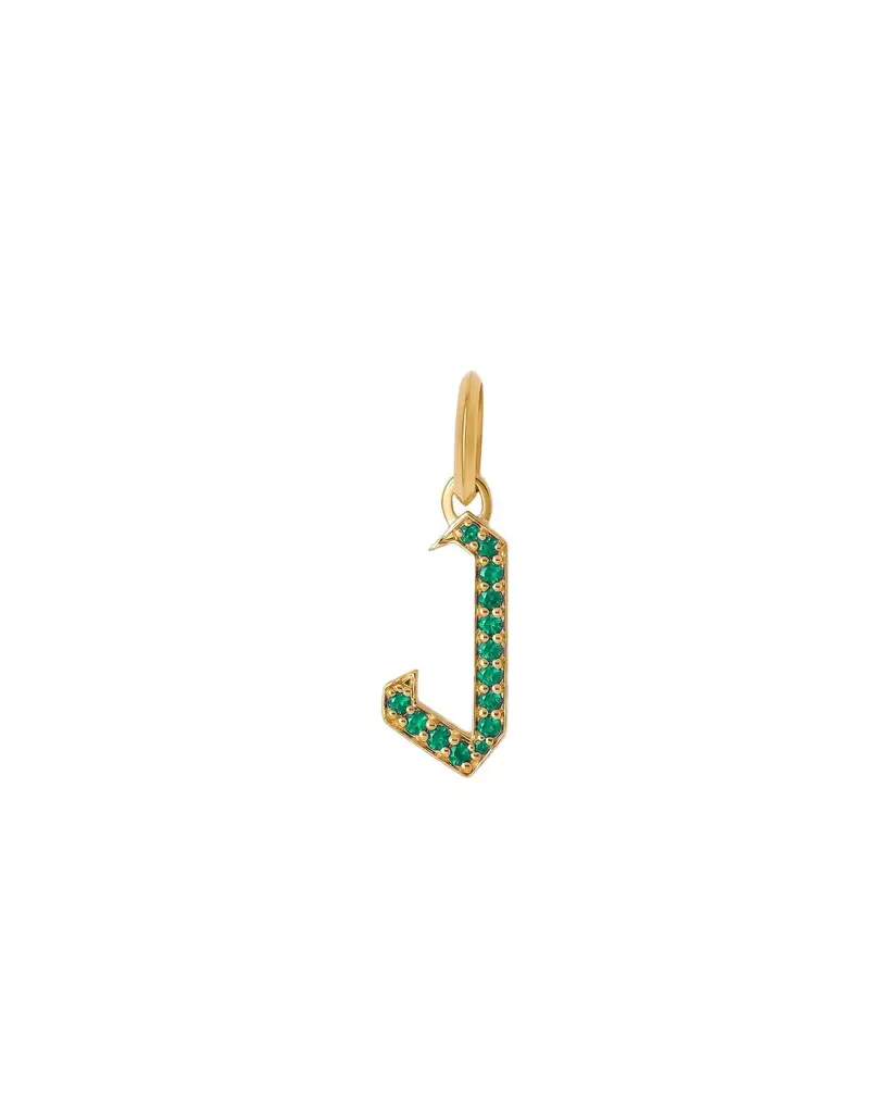 Jennifer Fisher Jennifer Fisher Capital Gothic Letter Charm with Pavé Gemstones Emerald / J