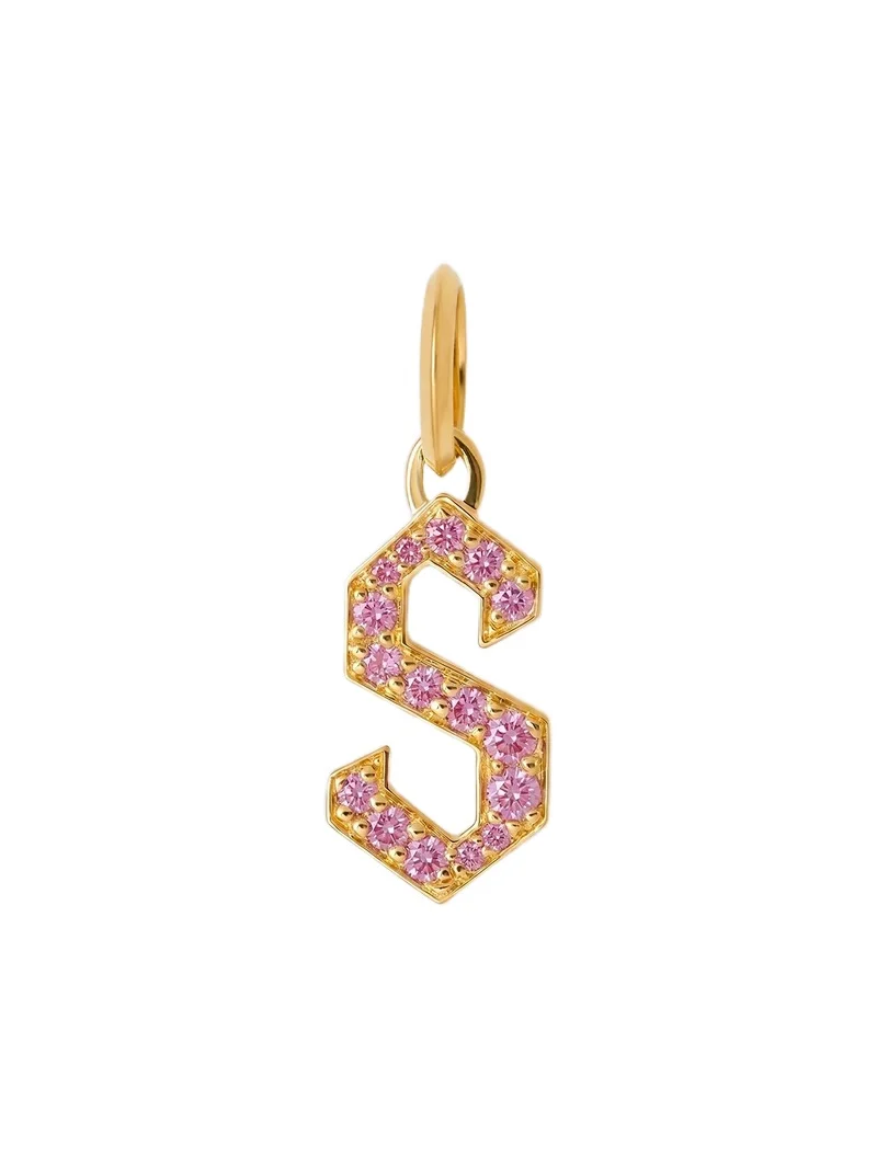 Jennifer Fisher Jennifer Fisher Capital Gothic Letter Charm with Pavé Gemstones Pink Sapphire / S
