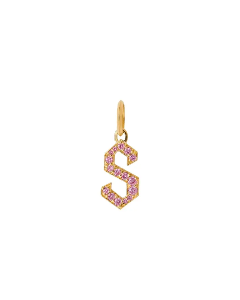 Jennifer Fisher Jennifer Fisher Capital Gothic Letter Charm with Pavé Gemstones Pink Sapphire / S